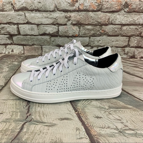 P448 John Sneakers Low Top Lace Up Iridescent White Beige Sz 35 EU/ 5-5.5 US - Picture 3 of 16